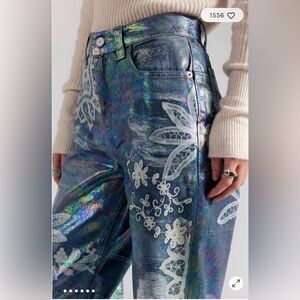 Free people Tinsley baggy high rise jeans straight leg NWT lace luster